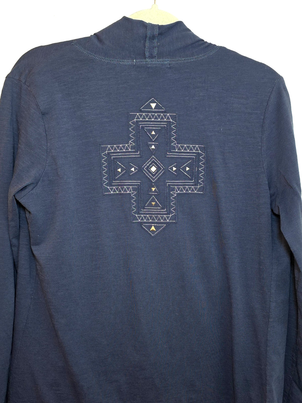 PENDLETON Sweater Womens S Aztec Lightweight Cardigan Open Front Blue Cotton
